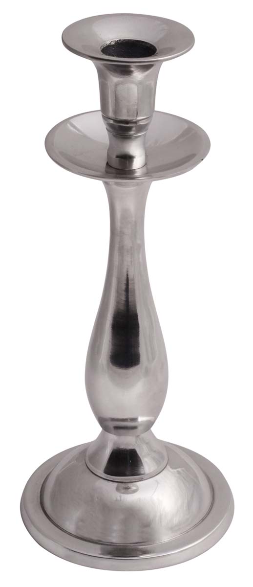 9.5” Aluminum Pillar Candle-Holder – Steel Finish – Wholesale Vintage-Look Décor / Housewarming Gifts